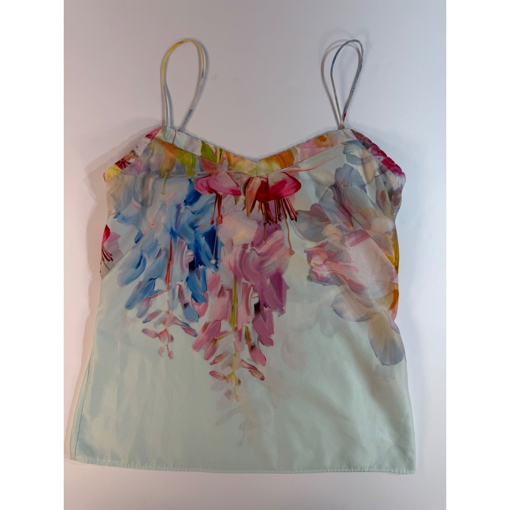 Ted Baker London Floral Satin Cami Top Mint Green Pink Blue V-Neck Small WS7W